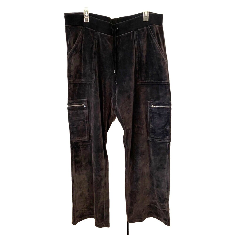 GAP Stretch Womens XL Velvet Velour Track Cargo Pants Vtg Y2K Gray Black Utility